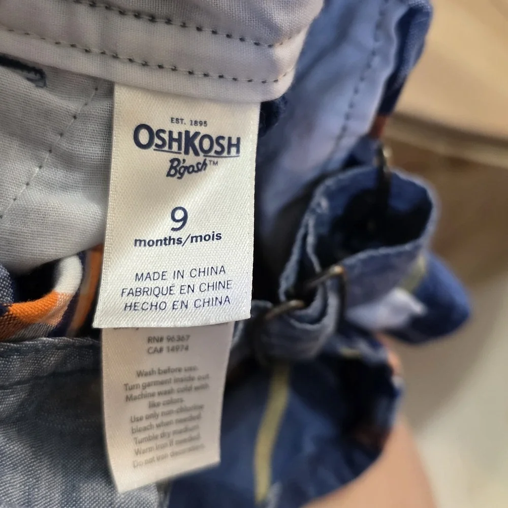 OshKosh Overalls Baby 9‎ mos B'gosh plaid Shorts Outfit TOTE 5